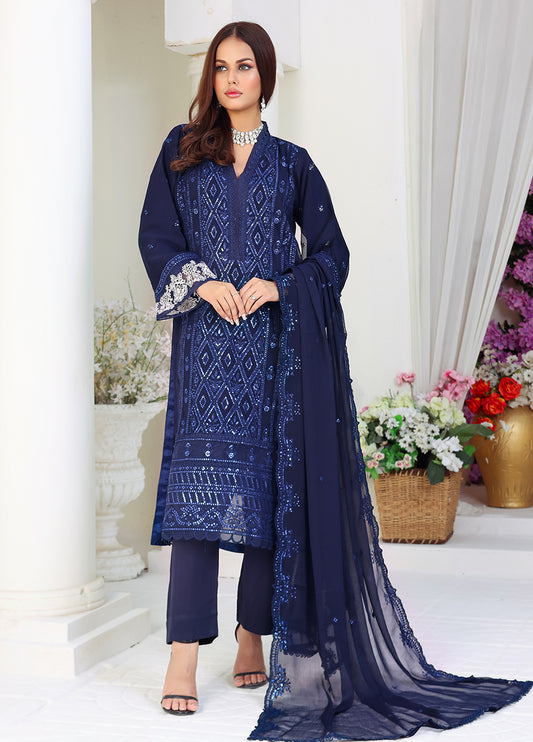 Embroidered Unstitched 3 Piece Chiffon Suit -EM0030-Party Wear
