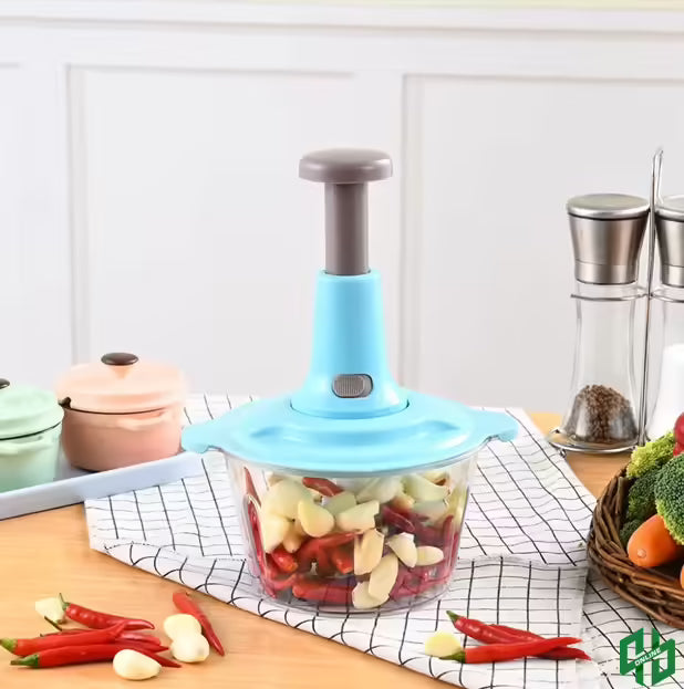 Manual 1.5L Food Chopper – Hand Press Vegetable Cutter & Food Processor with 3 Steel Blades