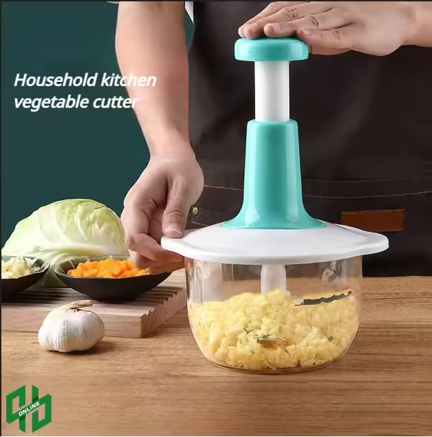 Manual 1.5L Food Chopper – Hand Press Vegetable Cutter & Food Processor with 3 Steel Blades