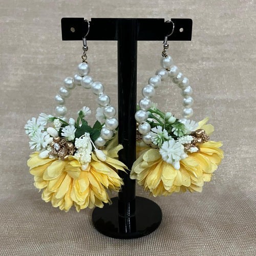 Yellow Artificial Flower Earrings, Bindia & Ring Set -