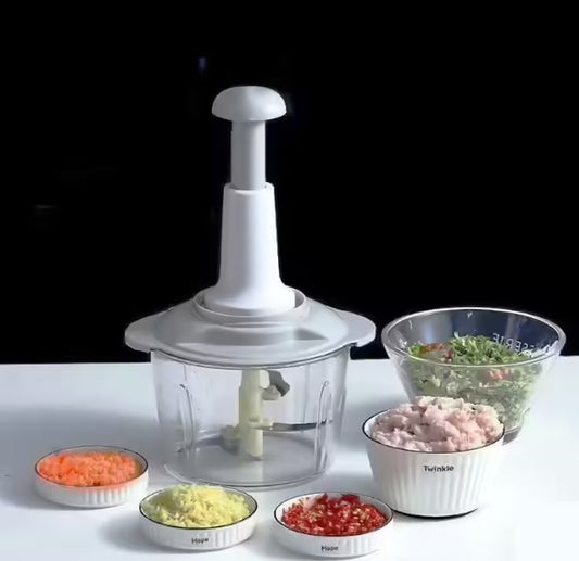 Manual 1.5L Food Chopper – Hand Press Vegetable Cutter & Food Processor with 3 Steel Blades