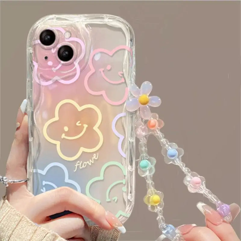 iPhone Flower Bracelet Wrist Chain Strap Phone Case