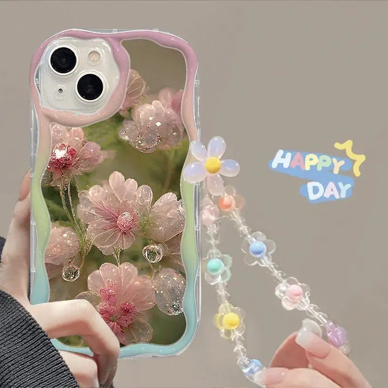 iPhone Flower Bracelet Wrist Chain Strap Phone Case
