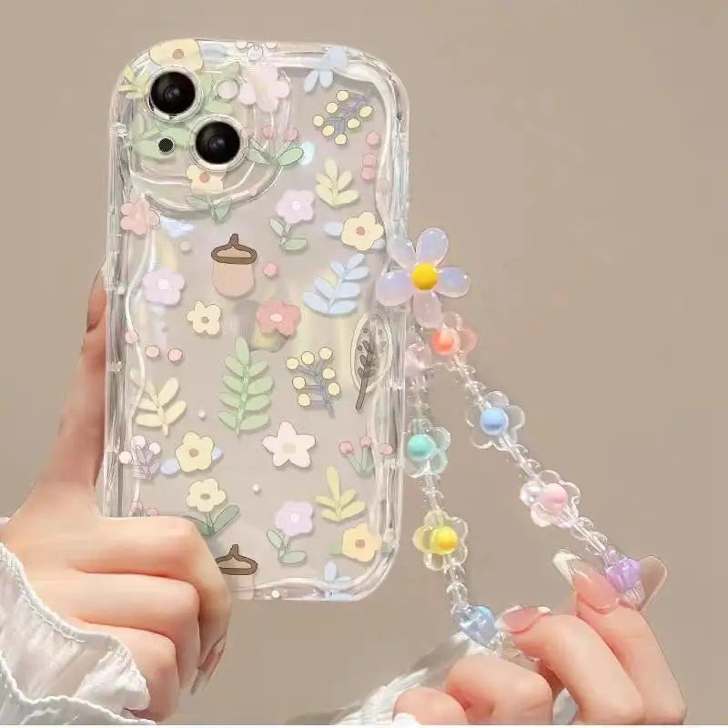 iPhone Flower Bracelet Wrist Chain Strap Phone Case