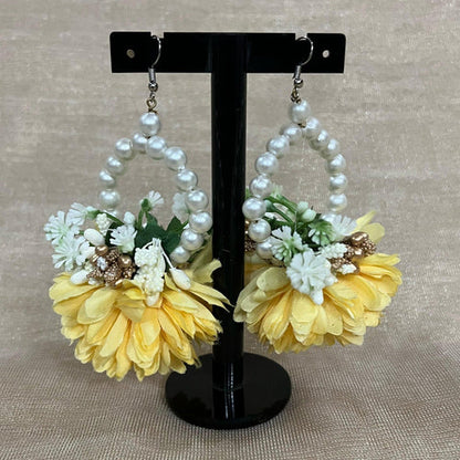 Yellow Artificial Flower Earrings, Bindia & Ring Set -